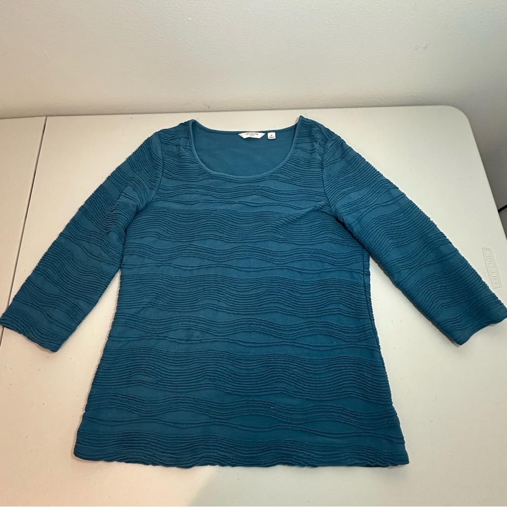 Liz Claiborne New York Medium Teal 3/4 Sleeves Cotton Women’s Top